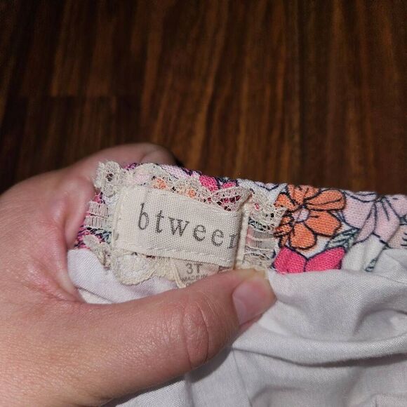 Btween White Pink Orange Floral 2 Piece Set Peplum Tanktop Wide Leg Linen Pants - Picture 3 of 8